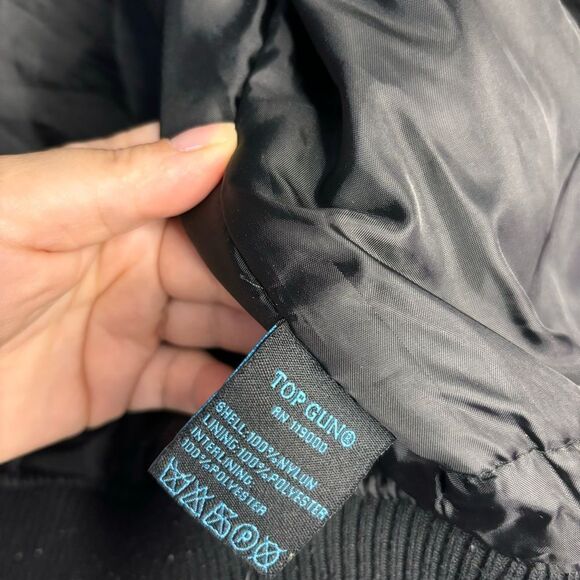 Top Gun Tomcat Black Bomber Jacket Chenille Patches Pockets Kids Sz 10 - Picture 3 of 6